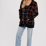 GRID PATTERN FUZZY CARDIGAN