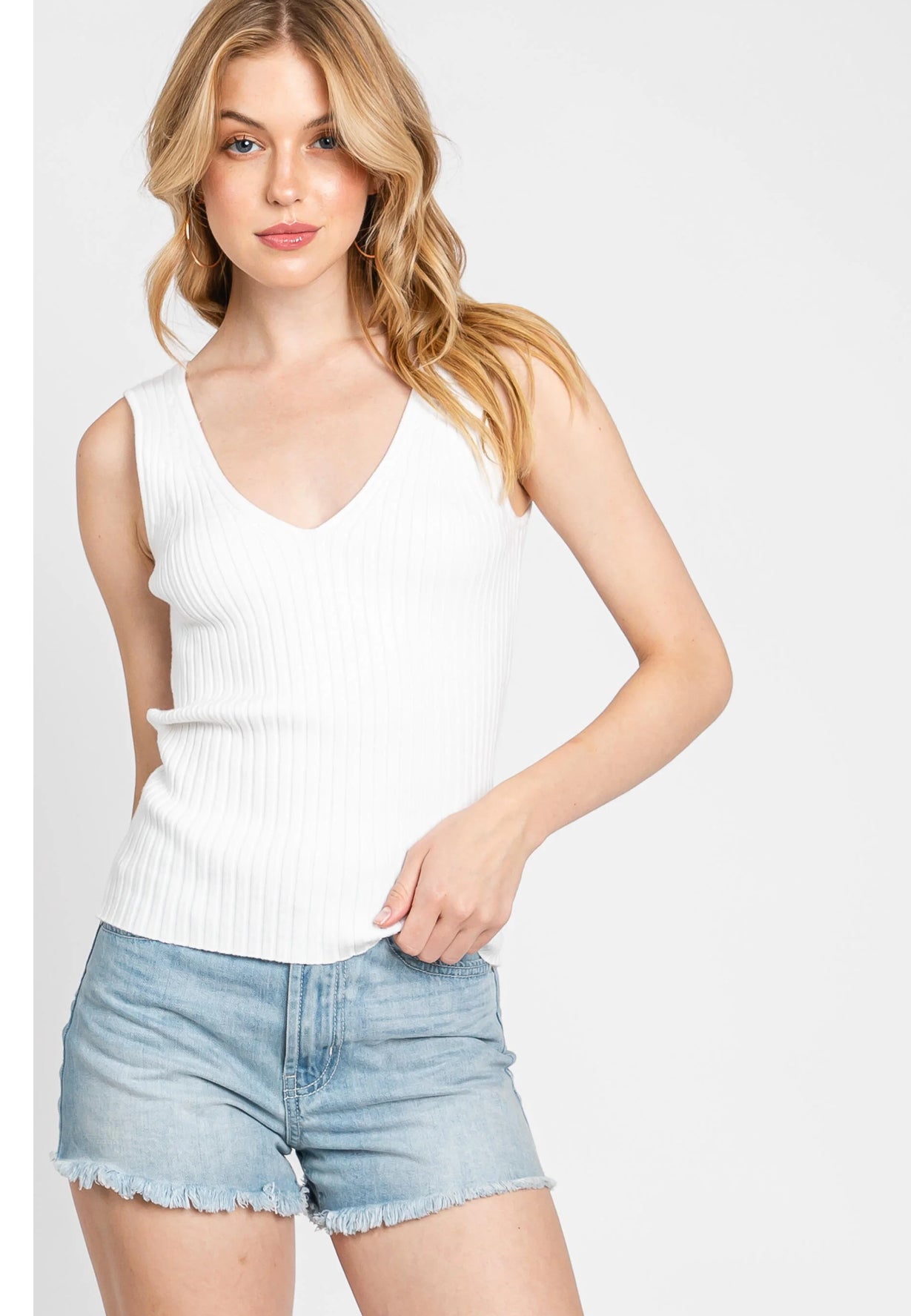 Ribbed V-Neck Sweater Tank