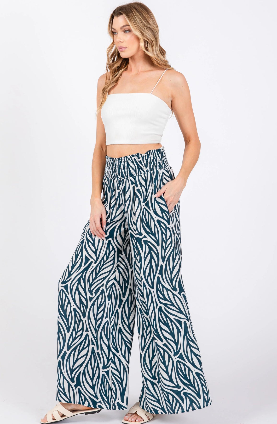 Smocked Waist Wide Leg Pants