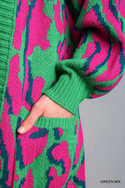 Wine Mix Cardigan Sweater
