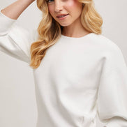 PUFFED 3/4 SLEEVED KNIT SWEATER TOP