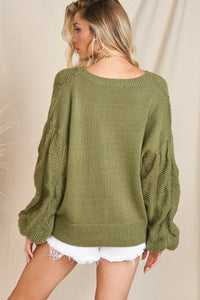 Puff Shirred Sleeve Knit Sweater