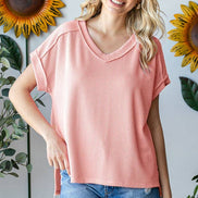 V-Neck Solid Twist Rib Women's Knit Top