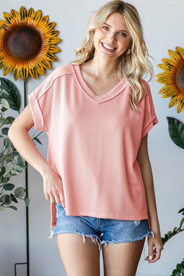V-Neck Solid Twist Rib Women's Knit Top