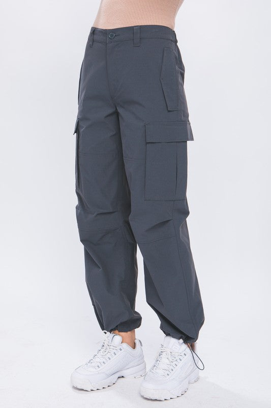 Button Cargo Pants with Elastic Waist Band