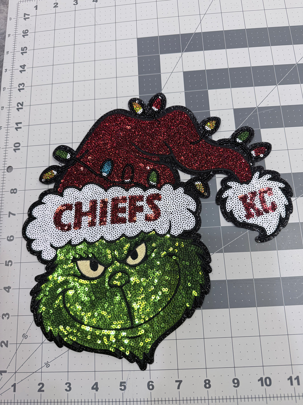 Sequin Grinch Chiefs Kids Size Patch