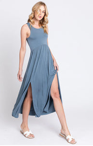 Sleeveless Midi Dress with Side Slit Detail