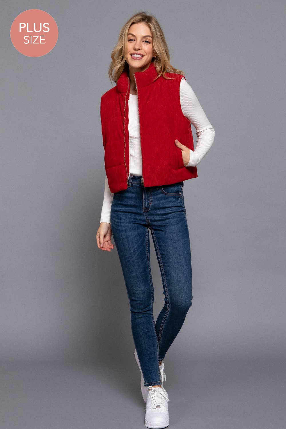 Zip Up Corduroy Puffer Vest w/Sherpa Lining