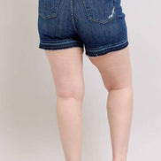 JUDY BLUE High Waisted Tummy Control Destroy Release Hem Shorts - PLUS