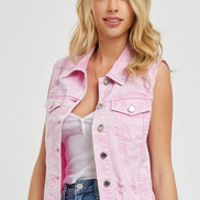 Distressed Crop Denim Vest