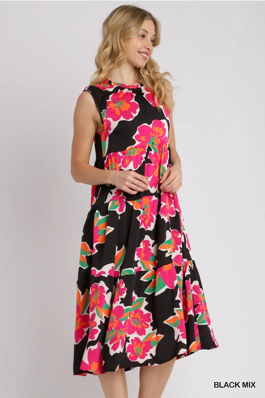 Floral Midi Maxi Dress (Black)