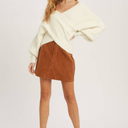 CROSSOVER RIBBED PULLOVER