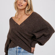 CROSSOVER RIBBED PULLOVER