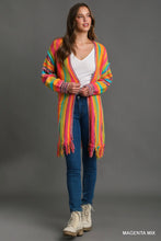 Load image into Gallery viewer, Magenta Mix Multi Stripe Cardigan Sweater with Fringe
