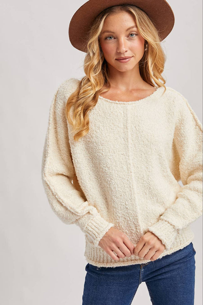 WIDE NECK OVERSIZED PULLOVER KNIT SWEATER
