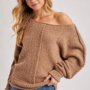WIDE NECK OVERSIZED PULLOVER KNIT SWEATER