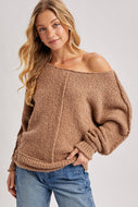 WIDE NECK OVERSIZED PULLOVER KNIT SWEATER