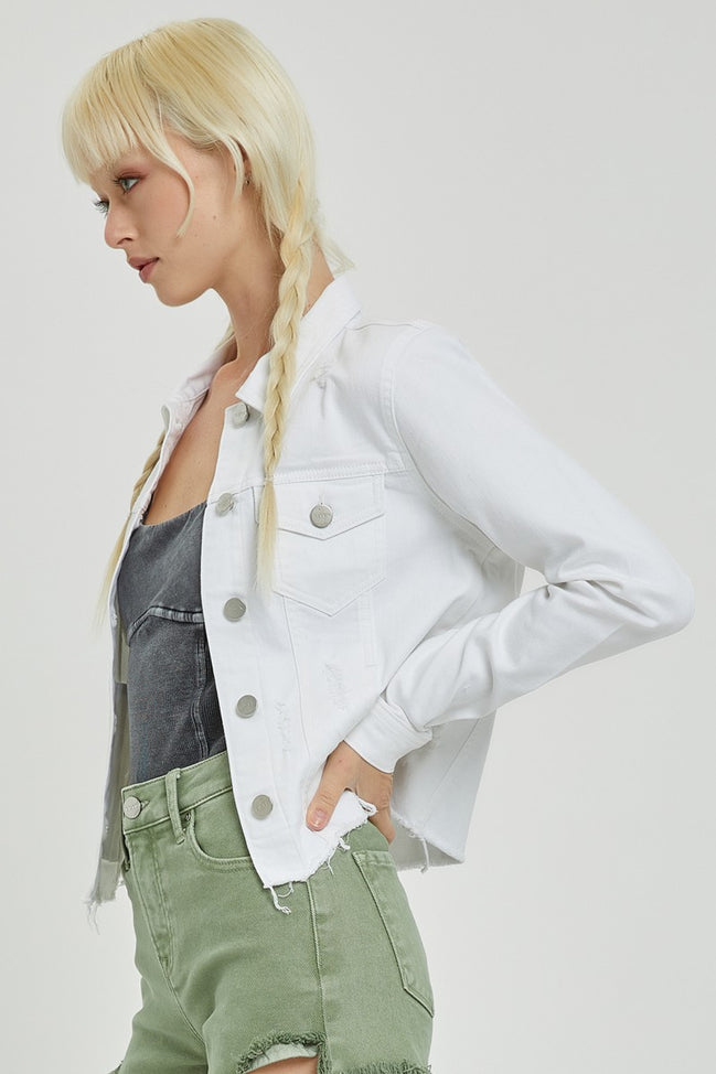 White Frayed Hem Jean Jacket
