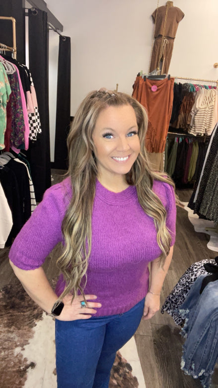 Short Sleeve Sweater with Mock Neck