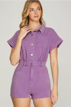 Load image into Gallery viewer, Short Sleeve Washed Romper w/Pockets
