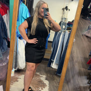 Luxeknit Mini Dress w/drawstring Tie (Black)