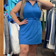 Luxeknit Mini Dress w/Drawstring Tie (Ocean Blue)