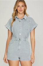 Load image into Gallery viewer, Short Sleeve Washed Romper w/Pockets
