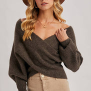CROSSOVER RIBBED PULLOVER