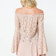 Off the Shoulder Lace Bell Sleeve Tunic Top