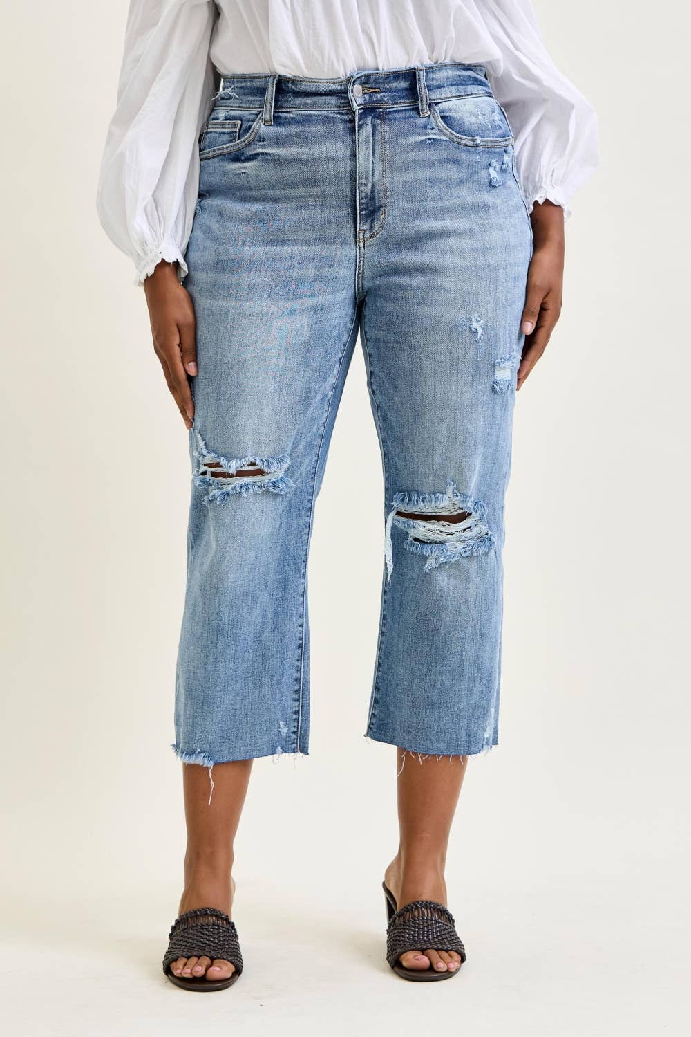 JUDY BLUE High Waisted w/ Destroy Crop Wide Leg - PLUS