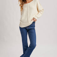 WIDE NECK OVERSIZED PULLOVER KNIT SWEATER