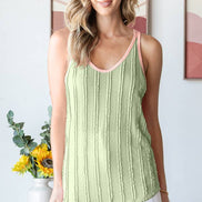 Ruffle Textured Solid Contrast Scoop Neck Tank Top