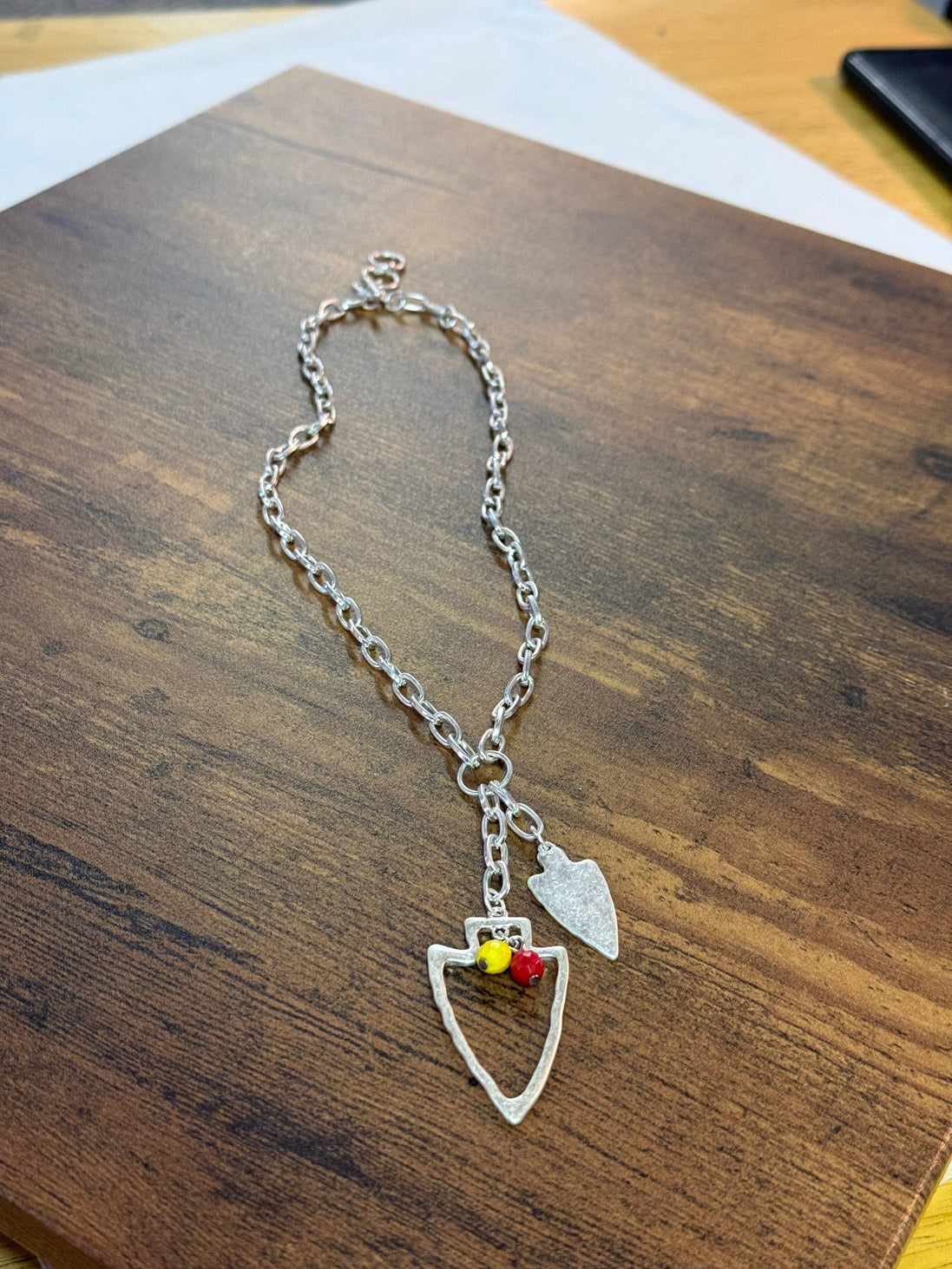 Two Charm Arrowhead Chain Link Necklace- Silver or Gold
