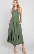 Sleeveless Midi Dress with Side Slit Detail