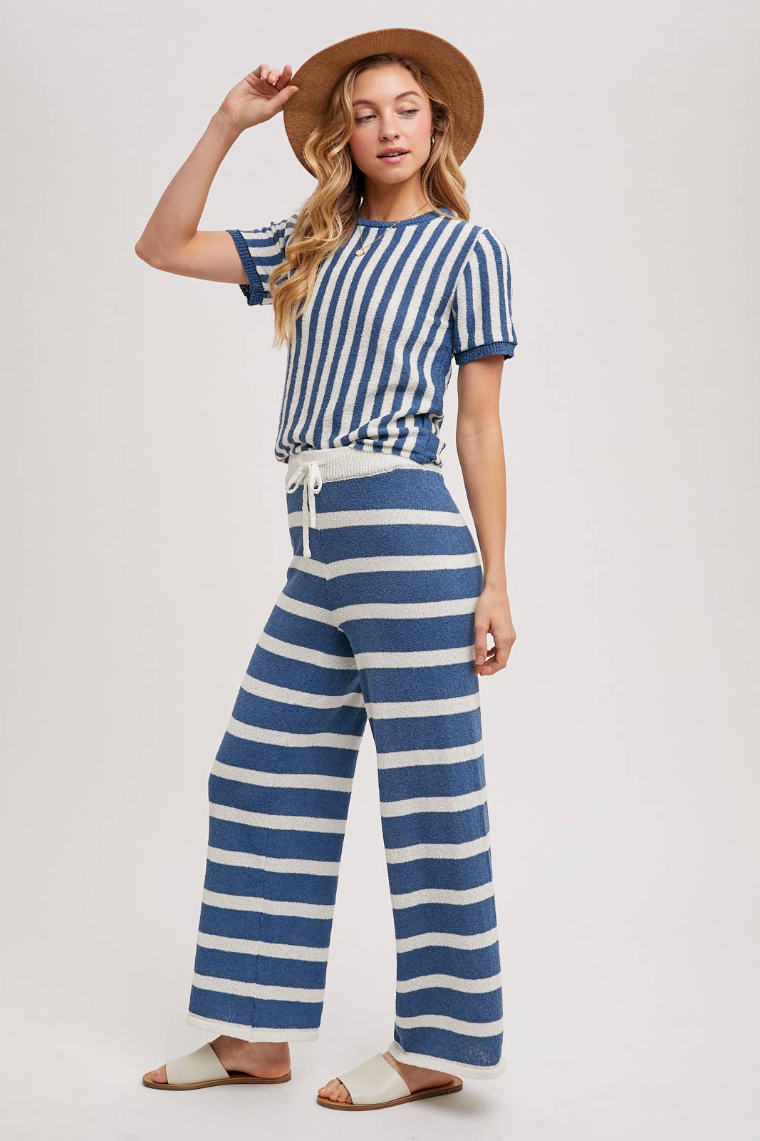 STRIPED KNIT SWEATER TOP AND BOTTOM SETS