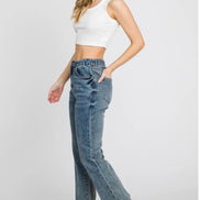 Tattered Hem Elastic Waist Jeans