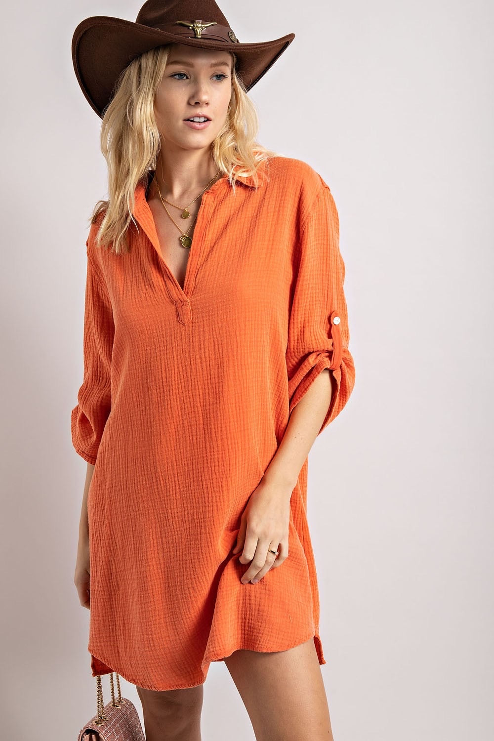 Henley Collared Shirt Dress