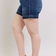 JUDY BLUE High Waisted Tummy Control Destroy Release Hem Shorts - PLUS