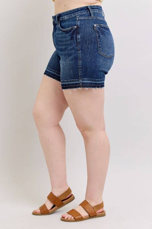 JUDY BLUE High Waisted Tummy Control Destroy Release Hem Shorts - PLUS