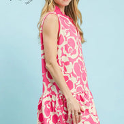 Floral Sleeveless Tiered Dress with Collar
