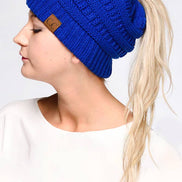 C.C Solid Color Ponytail Messy Bun Beanie