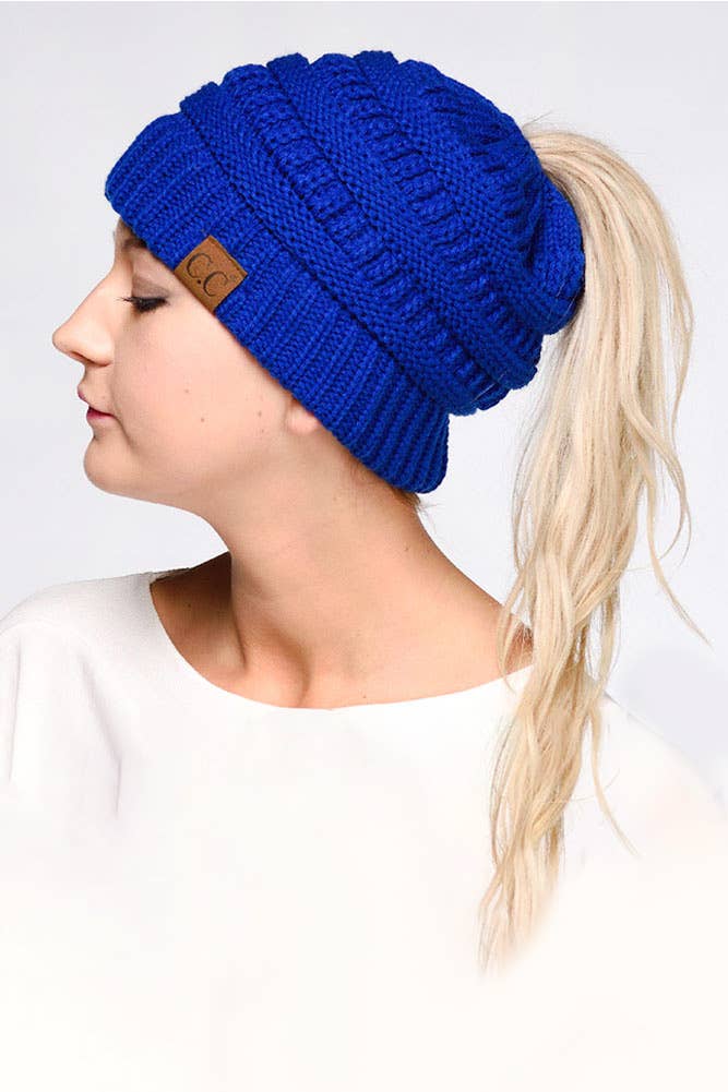 C.C Solid Color Ponytail Messy Bun Beanie