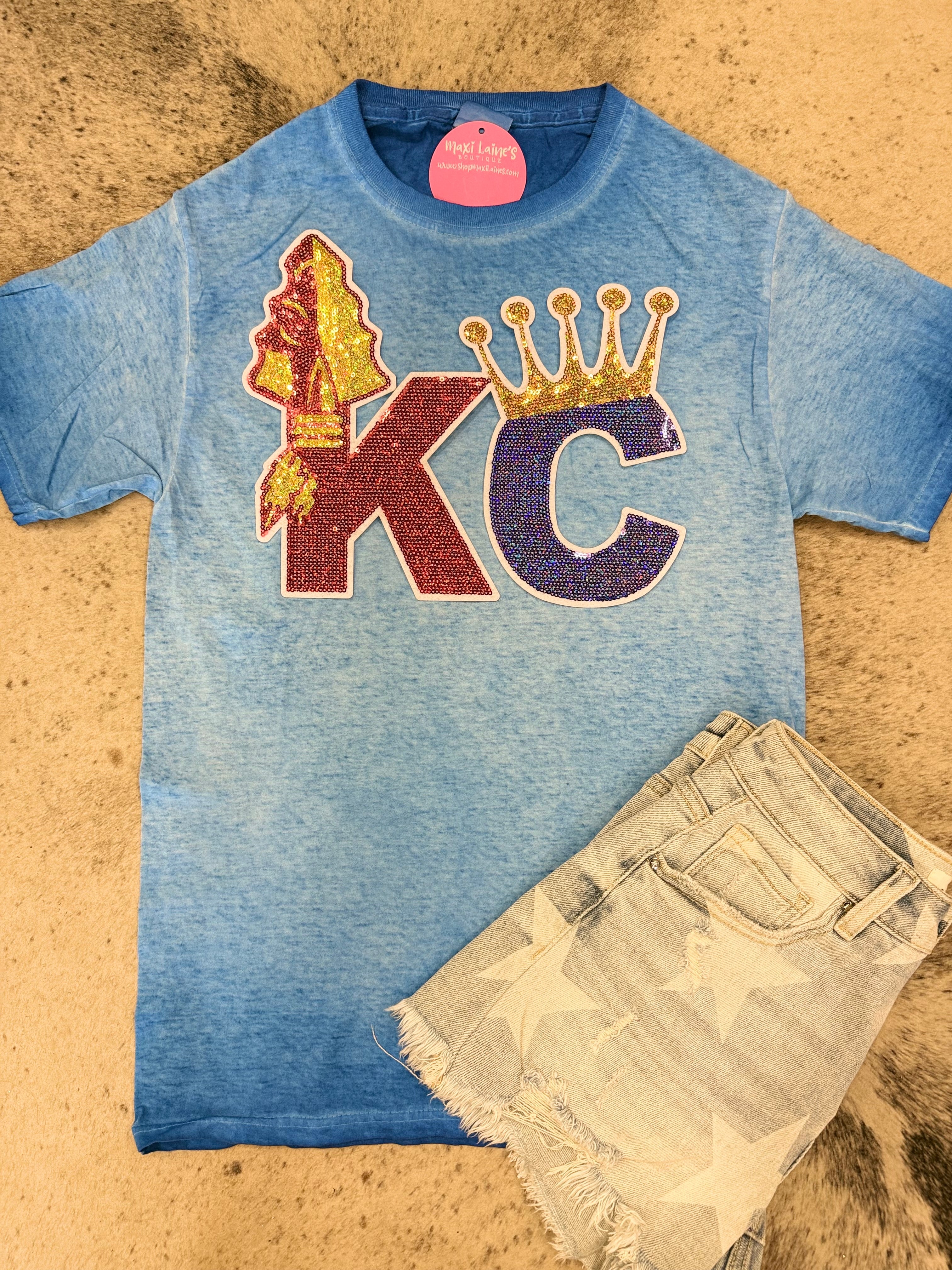 KC Combo Royals Chiefs Tee w/Sequin Patch