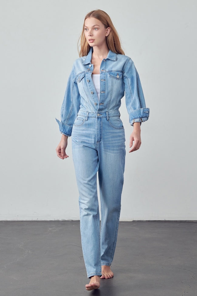 Long Sleeve Denim Jumpsuit