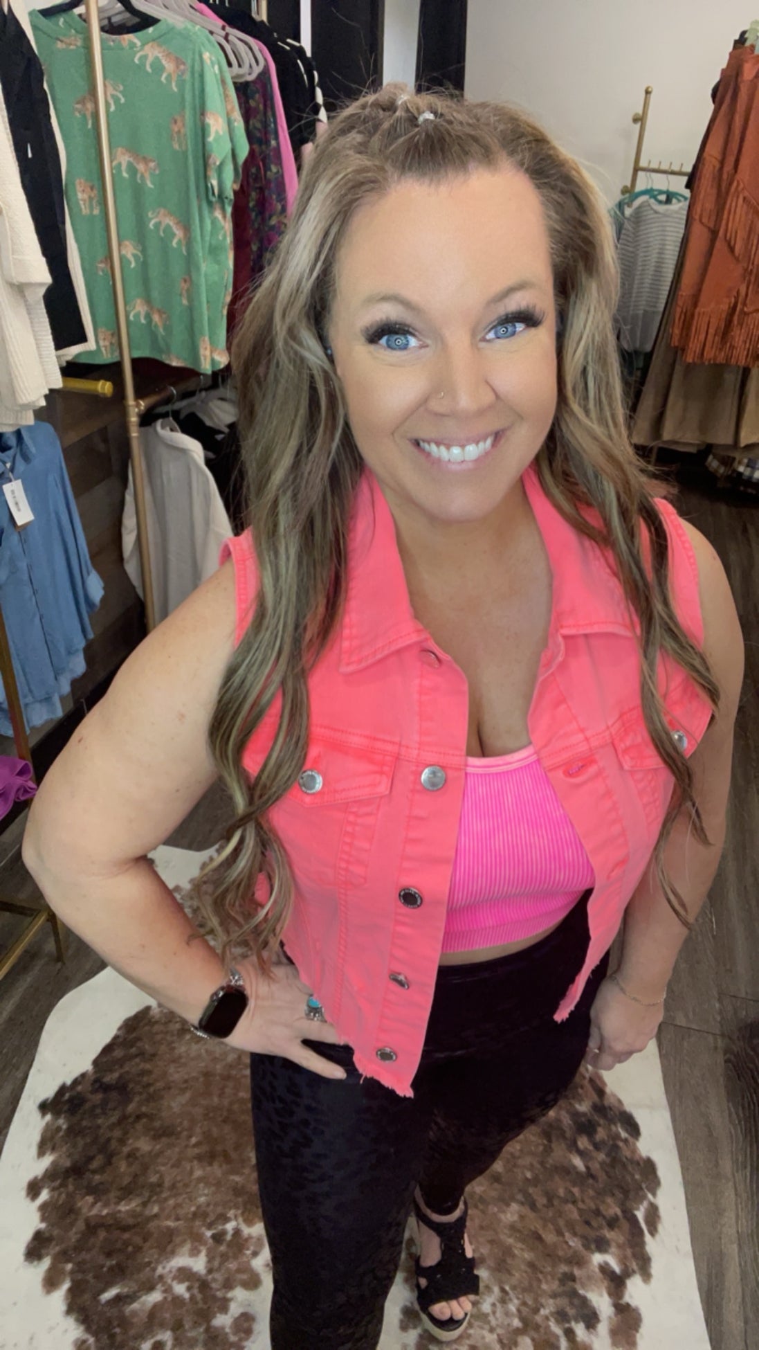 Distressed Crop Denim Vest
