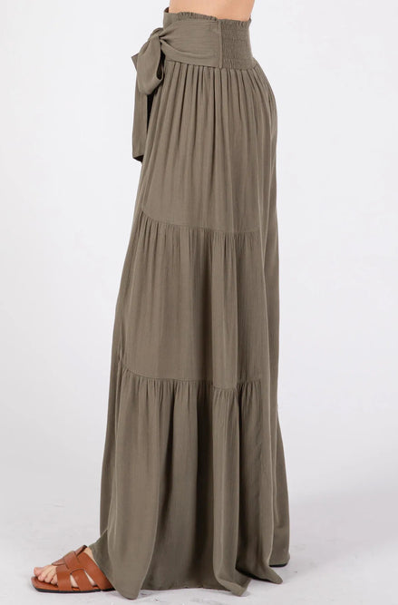 Tiered Wide Leg Pant (Olive)