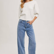 PUFFED 3/4 SLEEVED KNIT SWEATER TOP