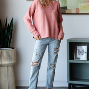Ribbed V-Neck Curvy Top