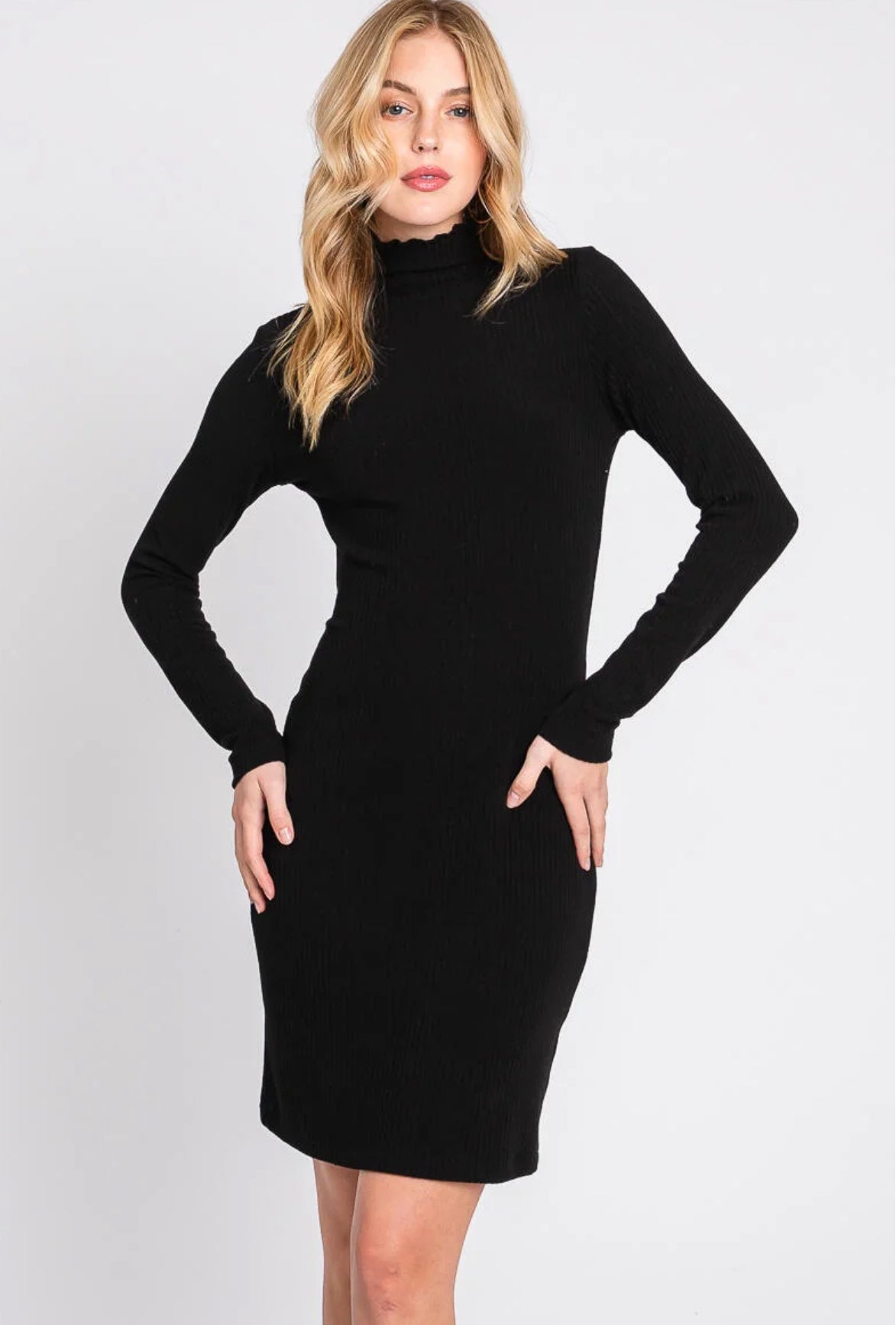 Black Mock Neck Ribbed Dress Medium