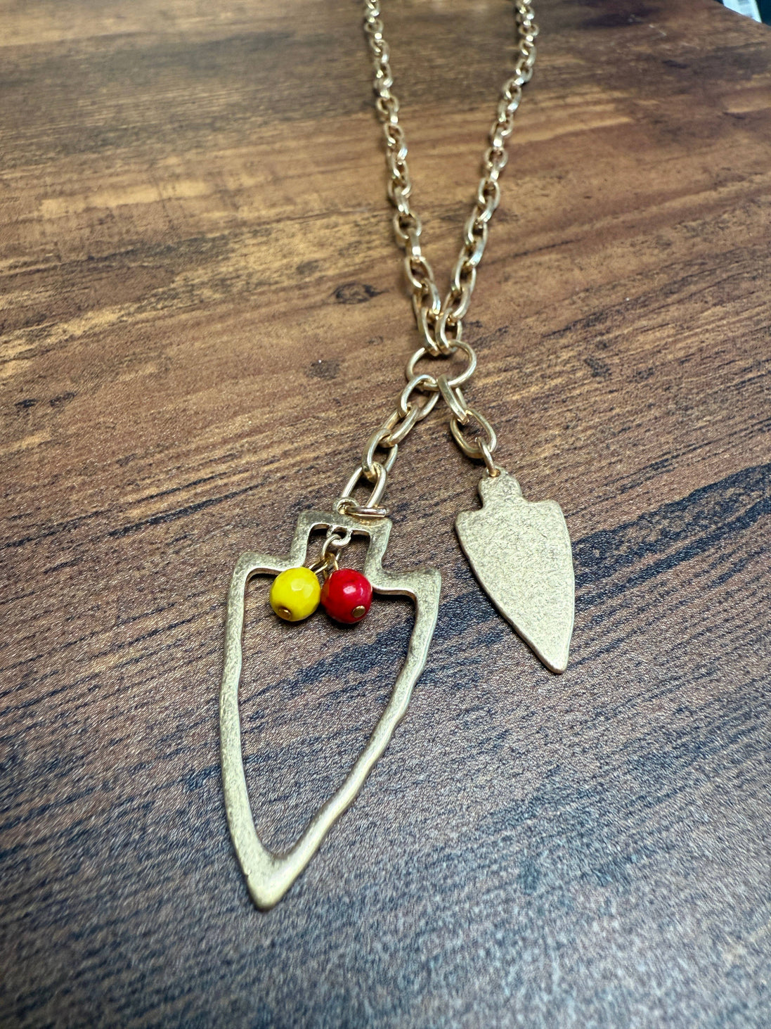 Two Charm Arrowhead Chain Link Necklace- Silver or Gold